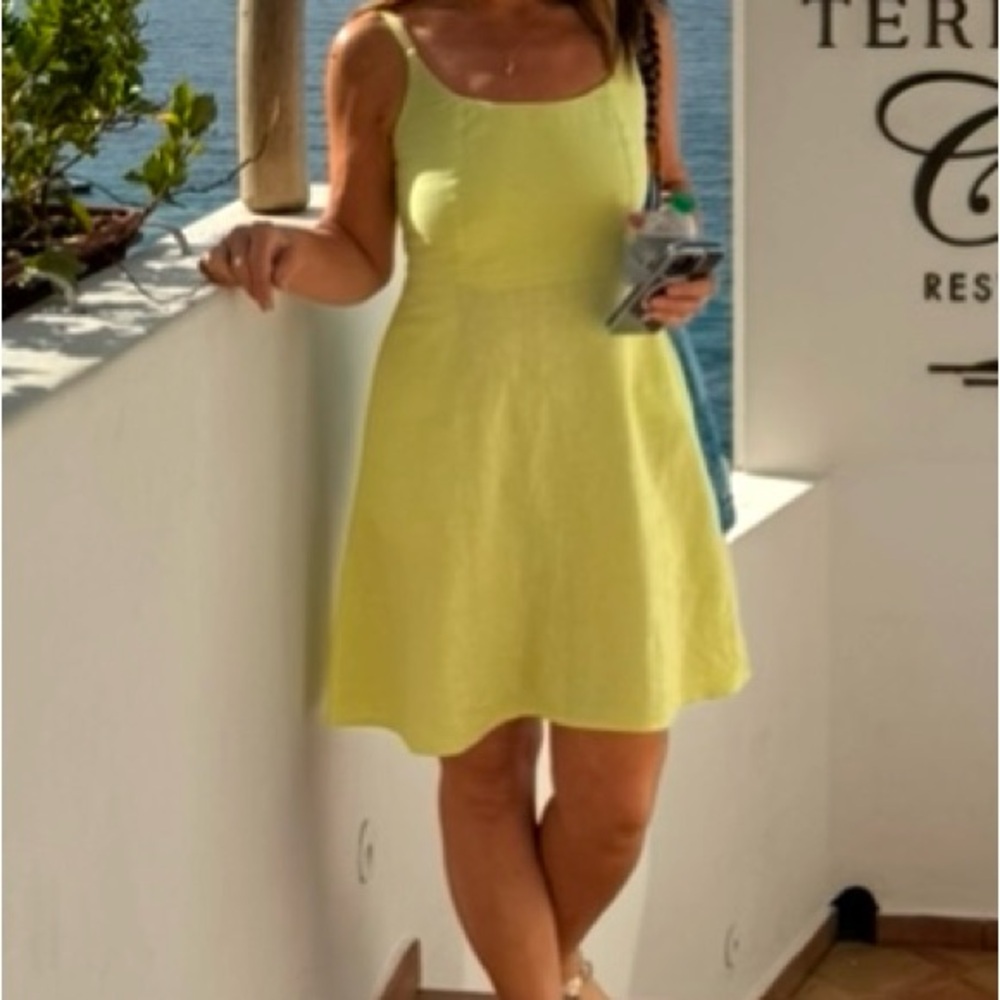 Old Navy Yellow linen blend  Dress with adjustable straps and fitted top